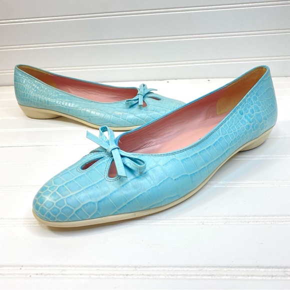 Amalfi for Nordstrom Blue Patent Leather Cutout Ballet Flats Made in Italy 10 AA - Picture 1 of 9